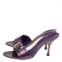 مملوكة مسبقًا Gucci Purple Glitter Patent Leather Open Toe Sandals Size 36