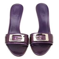 مملوكة مسبقًا Gucci Purple Glitter Patent Leather Open Toe Sandals Size 36