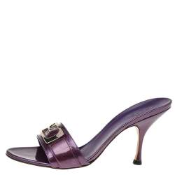 مملوكة مسبقًا Gucci Purple Glitter Patent Leather Open Toe Sandals Size 36