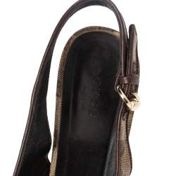 مملوكة مسبقًا Gucci Beige/Brown GG Crystal Canvas And Leather Bow Peep Toe Slingback Sandals Size 39