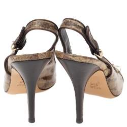 مملوكة مسبقًا Gucci Beige/Brown GG Crystal Canvas And Leather Bow Peep Toe Slingback Sandals Size 39