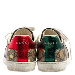 مملوكة مسبقًا Gucci Brown/Beige GG Supreme Canvas Ace Bee Lace Up Sneakers Size 36.5