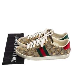 مملوكة مسبقًا Gucci Brown/Beige GG Supreme Canvas Ace Bee Lace Up Sneakers Size 36.5