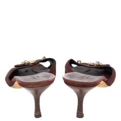 مملوكة مسبقًا Gucci Maroon Nubuck Leather Horsebit Slide Sandals Size 40