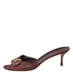 مملوكة مسبقًا Gucci Maroon Nubuck Leather Horsebit Slide Sandals Size 40