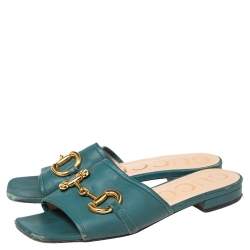 Pre Owned صندل غوتشي هورسبيت جلد أزرق مقاس 37