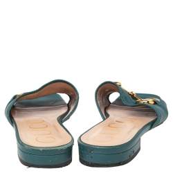 Pre Owned صندل غوتشي هورسبيت جلد أزرق مقاس 37