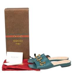 Pre Owned صندل غوتشي هورسبيت جلد أزرق مقاس 37