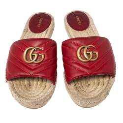 مملوكة مسبقًا صندل سلايد إسبادريل غوتشي جي جي مارمونت بيلار جلد أحمر مقاس 38