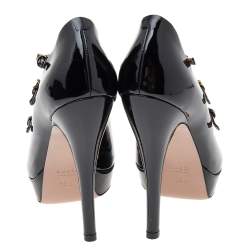 Gucci Black Patent Leather Multi Strap Lisbeth Platform Pumps Size 35.5