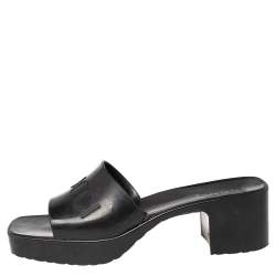Pre Owned Gucci Black Rubber Logo Platform Slide Sandals Size 38