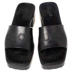 Pre Owned Gucci Black Rubber Logo Platform Slide Sandals Size 38