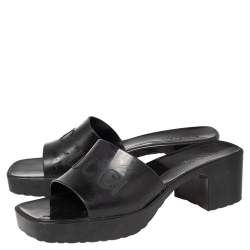 Pre Owned Gucci Black Rubber Logo Platform Slide Sandals Size 38