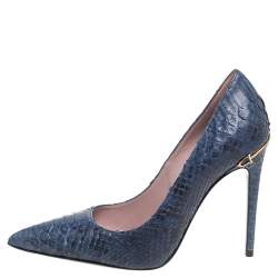 Pre Owned حذاء كعب عالي غوتشي جلد ثعبان أزرق/أسود مقدمة مدببة مقاس 36.5