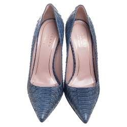 Pre Owned حذاء كعب عالي غوتشي جلد ثعبان أزرق/أسود مقدمة مدببة مقاس 36.5