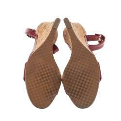 Pre Owned Gucci Red Patent Leather Cork Wedge Ankle Strap Sandals Size 39.5
