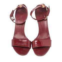 Pre Owned Gucci Red Patent Leather Cork Wedge Ankle Strap Sandals Size 39.5
