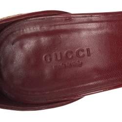 Pre Owned Gucci Red Patent Leather Cork Wedge Ankle Strap Sandals Size 39.5