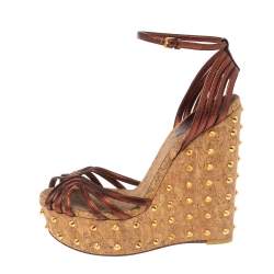 مملوكة مسبقًا صندل غوتشي نعل روكى فيلين مرصع جلد نحاسى مقاس 36.5