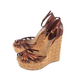 مملوكة مسبقًا صندل غوتشي نعل روكى فيلين مرصع جلد نحاسى مقاس 36.5