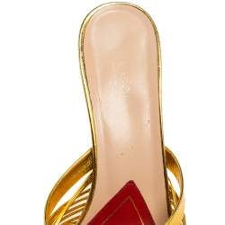 مملوكة مسبقًا صندل غوتشي جلد ميتالك ذهبي بعقدة سيور مقدمة مفتوحة مقاس 39