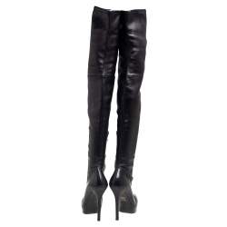 Pre Owned Gucci Black Leather Platform Over The Knee Boots Size 36