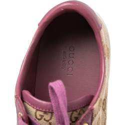 Pre Owned Gucci Purple/Beige Leather And Guccissima Canvas Low Top Sneakers Size 39