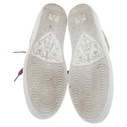 Pre Owned Gucci Purple/Beige Leather And Guccissima Canvas Low Top Sneakers Size 39