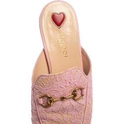 Pre Owned حذاء سلايد غوتشي برينس تاون جلد ودانتيل وردي مقاس 36