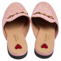 Pre Owned حذاء سلايد غوتشي برينس تاون جلد ودانتيل وردي مقاس 36