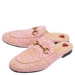 Pre Owned حذاء سلايد غوتشي برينس تاون جلد ودانتيل وردي مقاس 36