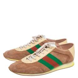 Pre Owned حذاء رياضي غوتشي جلد وسويدي بيج مزين ويب مقاس 40