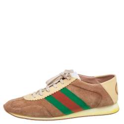 Pre Owned حذاء رياضي غوتشي جلد وسويدي بيج مزين ويب مقاس 40