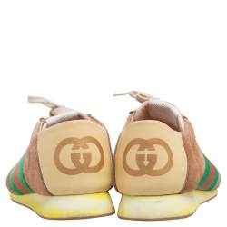 Pre Owned حذاء رياضي غوتشي جلد وسويدي بيج مزين ويب مقاس 40