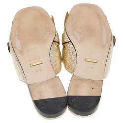 Pre Owned Gucci Metallic Gold Leather GG Marmont Fringe Mule Sandals Size 37.5