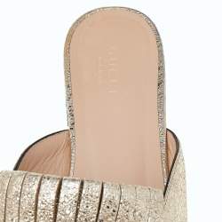 Pre Owned Gucci Metallic Gold Leather GG Marmont Fringe Mule Sandals Size 37.5