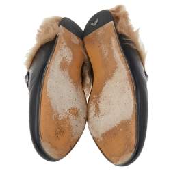 Pre Owned صندل غوتشي برينستون فرو وجلد أسود مقاس 39