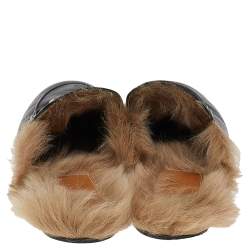 Pre Owned صندل غوتشي برينستون فرو وجلد أسود مقاس 39