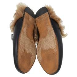 مملوكة مسبقًا Gucci Black Leather And Fur Princetown Mules Size 37.5