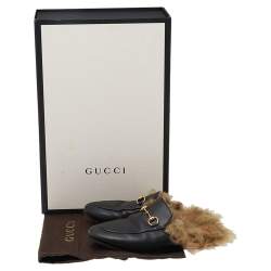 مملوكة مسبقًا Gucci Black Leather And Fur Princetown Mules Size 37.5