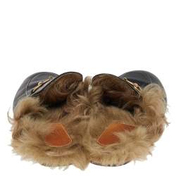 مملوكة مسبقًا Gucci Black Leather And Fur Princetown Mules Size 37.5