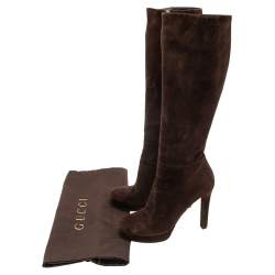 Pre Owned Gucci Brown  Suede Platform Knee High Boots Size 39