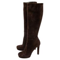 Pre Owned Gucci Brown  Suede Platform Knee High Boots Size 39