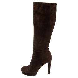 Pre Owned Gucci Brown  Suede Platform Knee High Boots Size 39