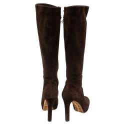 Pre Owned Gucci Brown  Suede Platform Knee High Boots Size 39