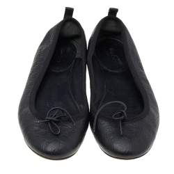 Gucci Black Guccissima Leather Bow Ballet Flats Size 36