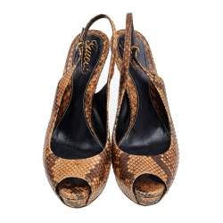 Gucci Brown Python Leather Slingback Sandals Size 37.5