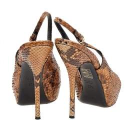 Gucci Brown Python Leather Slingback Sandals Size 37.5