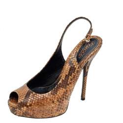 Gucci Brown Python Leather Slingback Sandals Size 37.5