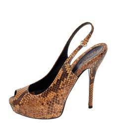 Gucci Brown Python Leather Slingback Sandals Size 37.5
